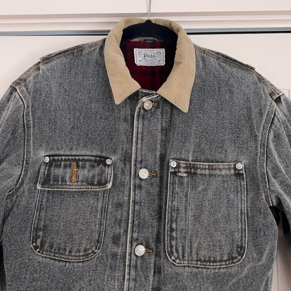 Vintage 1990 Polo Ralph Lauren Flannel Lined Denim Trucker Jacket - Picture 7 of 14